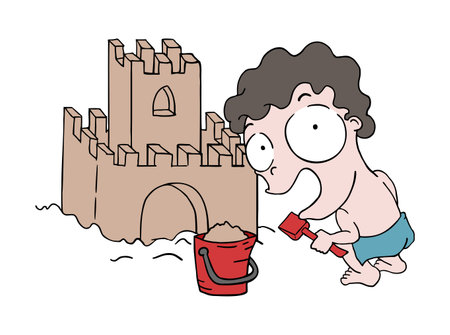 child building a sandcastleのイラスト素材