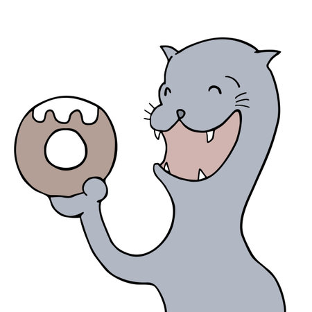 funny cat with dessert in his handのイラスト素材