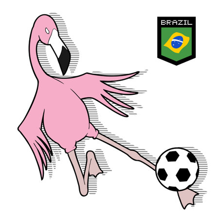 flamingo bird playing footballのイラスト素材