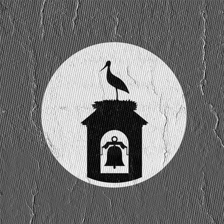 stork in tower bell illustrationの写真素材