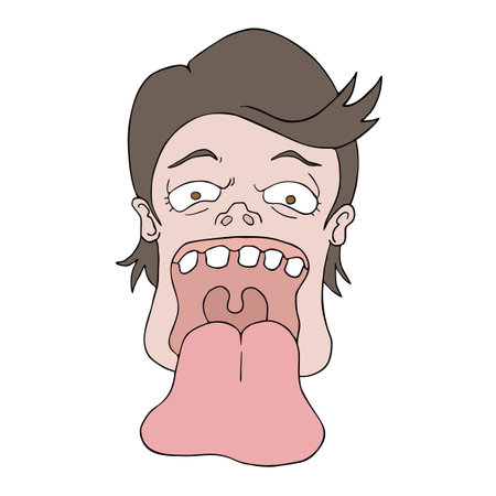 funny man with open mouth and big tongueのイラスト素材