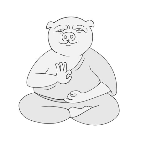 funny pig meditatingのイラスト素材