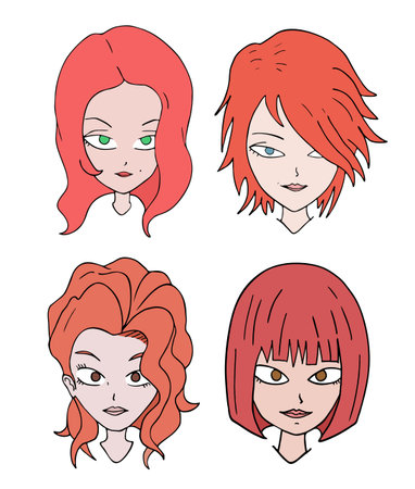 four red hair women facesのイラスト素材