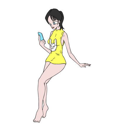 pretty woman looking mobileのイラスト素材