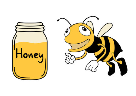 happy bee and honey bottleのイラスト素材