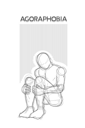 Design of man with agoraphobia drawのイラスト素材