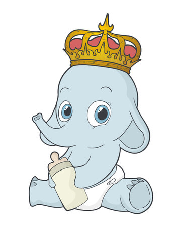 Design of adorable baby king elephantのイラスト素材