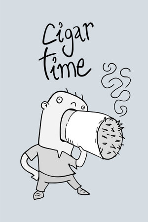 Funny man smoking and cigar time messageのイラスト素材