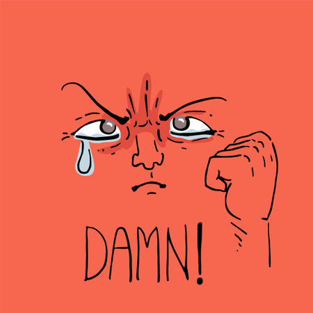 Design of angry cry man expression and damn messageのイラスト素材