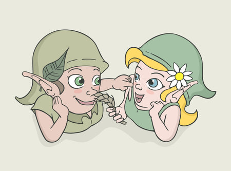 two elves falling in loveのイラスト素材