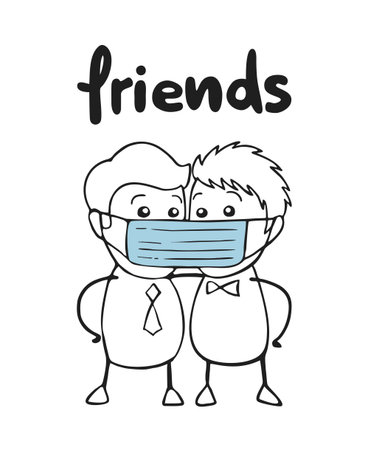 Design of friends sharing protection maskのイラスト素材