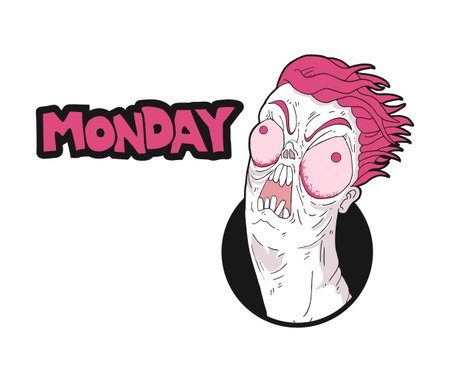 funny crazy face and monday messageのイラスト素材