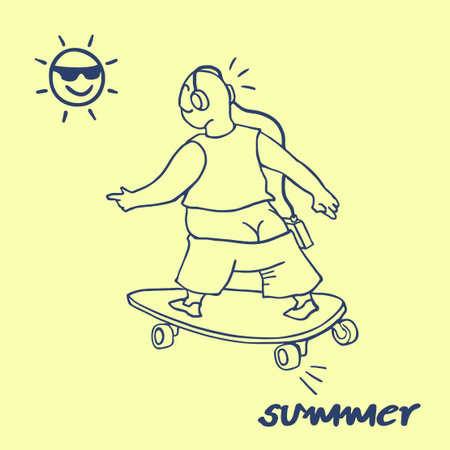 funny man riding on skateboard in summerのイラスト素材