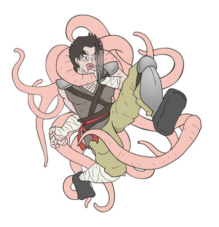 Trapped warrior drawのイラスト素材