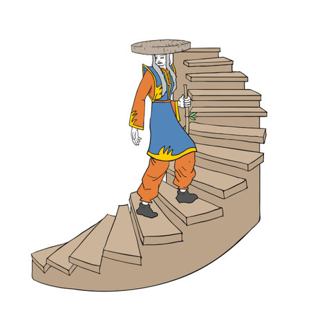 Design of traditional kabuki character goint up for stairsのイラスト素材