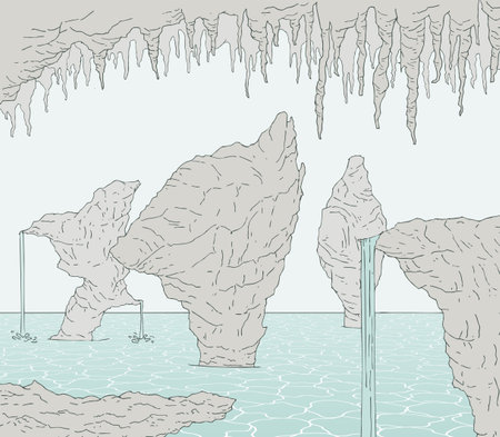 Design of lake in cave illustrationのイラスト素材