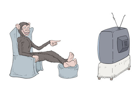 Design of funny monkey watching televisionのイラスト素材