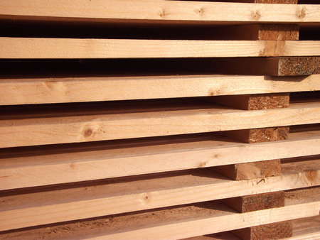 arranged boards in a sawmillの写真素材
