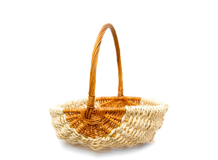 wattled basket on a white background の写真素材