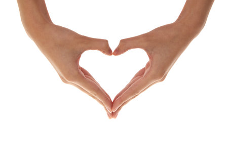 Heart from hands on a white backgroundの写真素材