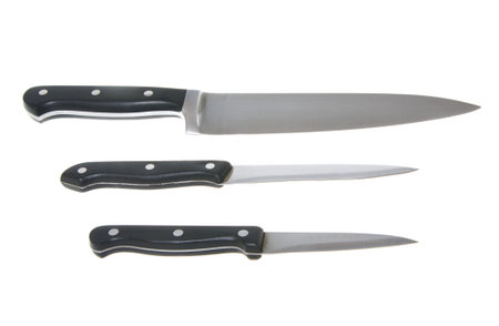 Set from three kitchen knifes on a white backgroundの写真素材