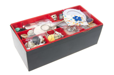 Box for threads and needles on a white background