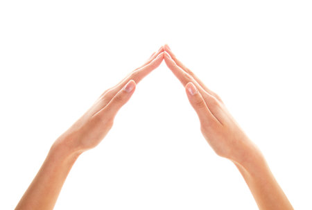 Popular gesture on a white background close up の写真素材