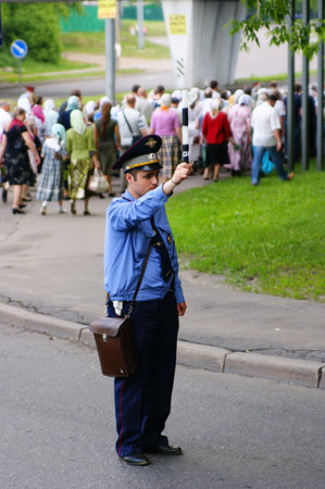 RUSSIA, MOSCOW - MAY 23: Orthodox people celebrate a Pentecost "Religious procession in honor of a holiday of a Trinity" May 23, 2010 in Moscow, Russiaのeditorial素材
