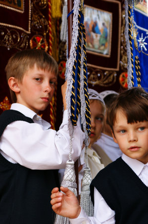 RUSSIA, MOSCOW - MAY 23: Orthodox people celebrate a Pentecost "Religious procession in honor of a holiday of a Trinity" May 23, 2010 in Moscow, Russiaのeditorial素材