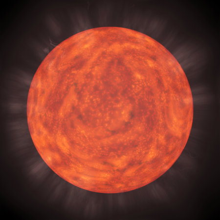 Unknown red planet with mysterious light against the black skyの写真素材