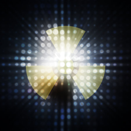 Sign on radioactive danger against light radiationの写真素材