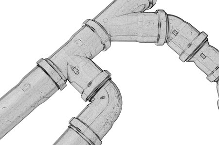 Gray plastic sewer pipes isolated on the white