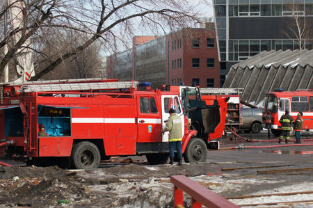 MOSCOW - MARCH 17:  Fire in many-storeyed office building. on MARCH 17, 2012 in Moscow,...