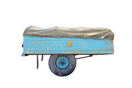 The old automobile trailer on the white