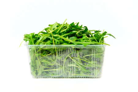green arugula, isolated on the whiteの写真素材