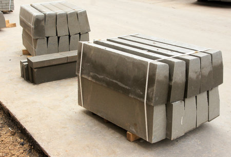 12_04_2012 Moscow, Russia. Workers stack a paving slabs on city streets.のeditorial素材