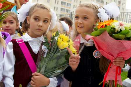 01.09.2011 Moscow, Bolshaya Marfinskaya St. On September 1. Festive meeting of school students and teachers.のeditorial素材