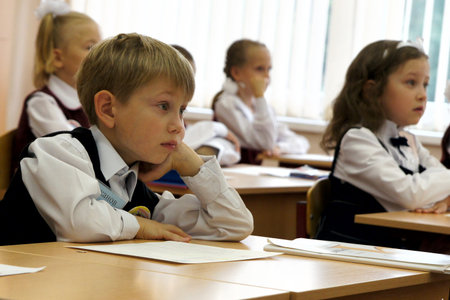 01.09.2011 Moscow, Bolshaya Marfinskaya St. On September 1. The first lesson in the first class.のeditorial素材