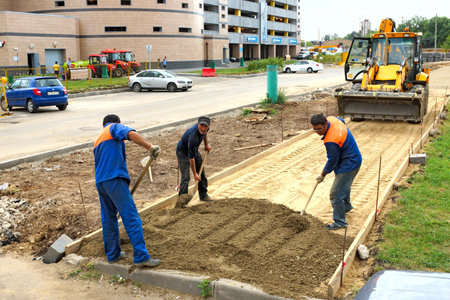 06 07 2012 Moscow, Marfino district. Construction of the new roadのeditorial素材