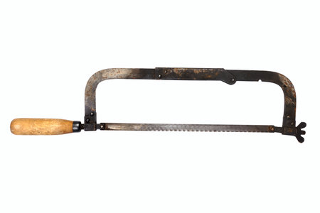 Hacksaw on metal, isolated on the white.の写真素材