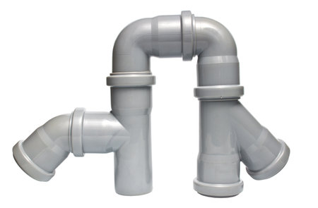 composition from plastic sewer pipes, isolated on the whiteの写真素材