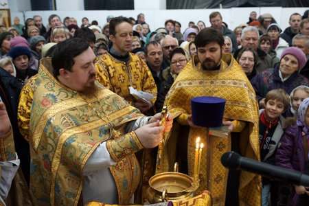 11 11 2012 Moscow  Icon consecration  CHERNOBYL SAVIOUR  in the temple of All Moscow Sacred のeditorial素材