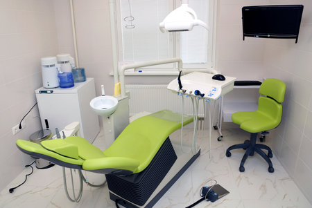 MOSCOW, RUSSIA - May 10, 2016: Dental chair in the medical office. Private dental clinic in Moscow.のeditorial素材