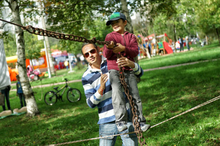 MOSCOW, RUSSIA - September 06, 2014: Education of children in mountaineering. City Day celebrations in Moscowのeditorial素材