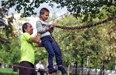 MOSCOW, RUSSIA - September 06, 2014: Education of children in mountaineering. City Day celebrations in Moscowのeditorial素材