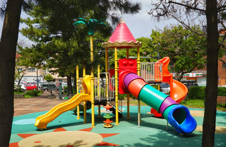 Jeju island, South Korea - April 2018:  Children's playground in the park in Jeju.のeditorial素材