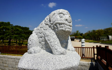 Seoul, South Korea - April 2018: Historical sculpture inJongmyo Shrine.のeditorial素材