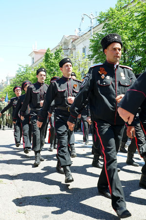 SEVASTOPOL, RUSSIA: - MAY 9, 2015: Military in the ranks on Victory parade. The celebration of 70...