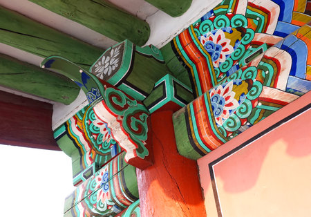 Part of the roof of an ancient Korean palace building. Deoksugung Palace, Seoul.