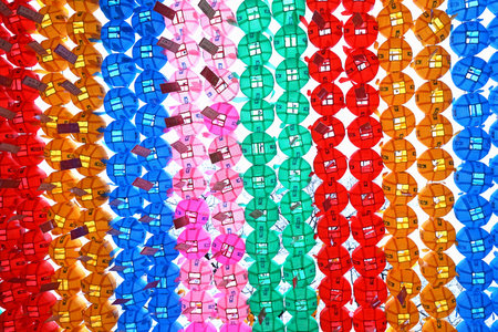 Seoul, Republic of Korea - March 2019: Jogyesa Temple, a Buddhist monastery. Multi-colored paper lanterns.のeditorial素材